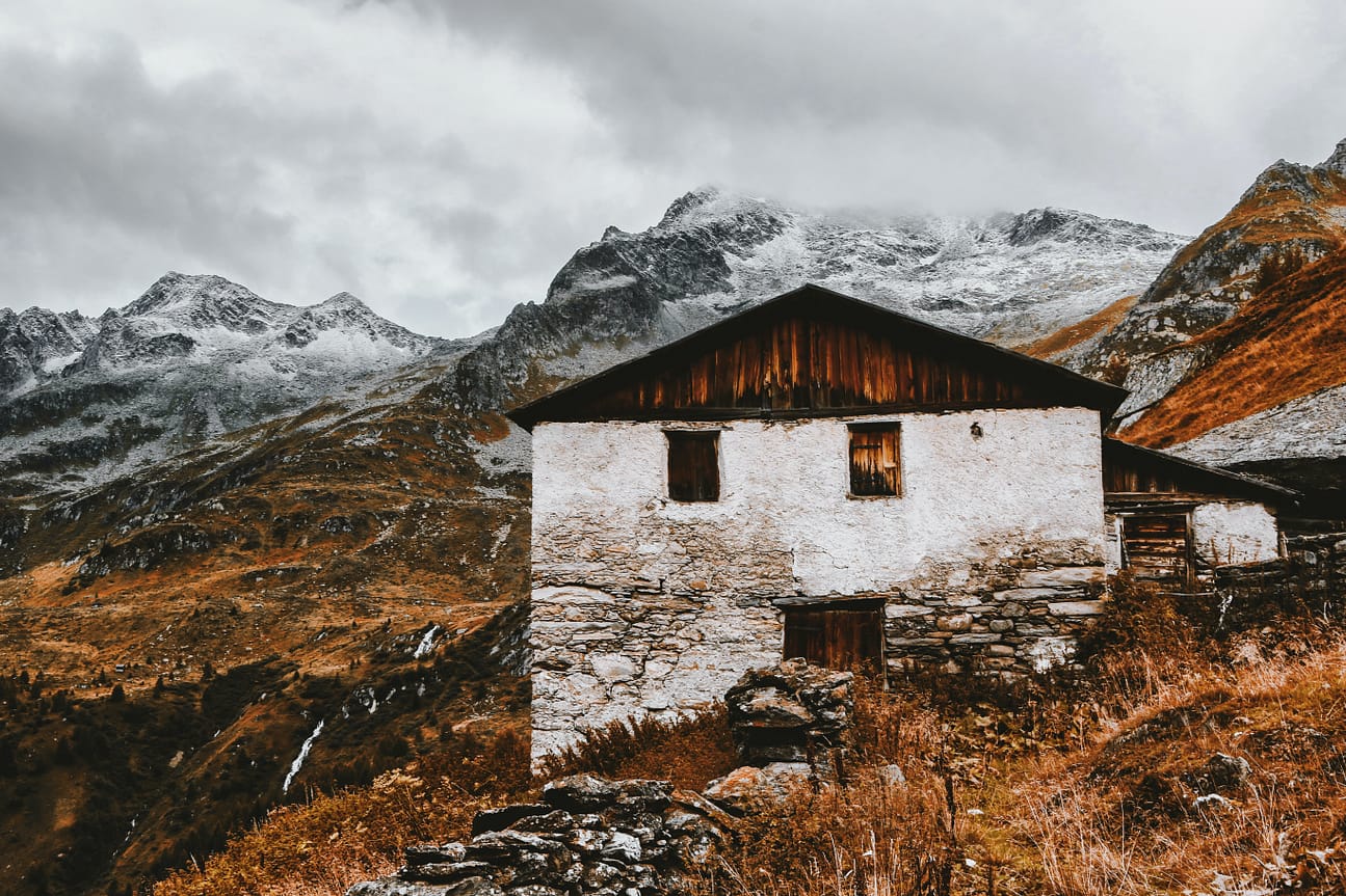 a house in the mountains, cold and wet