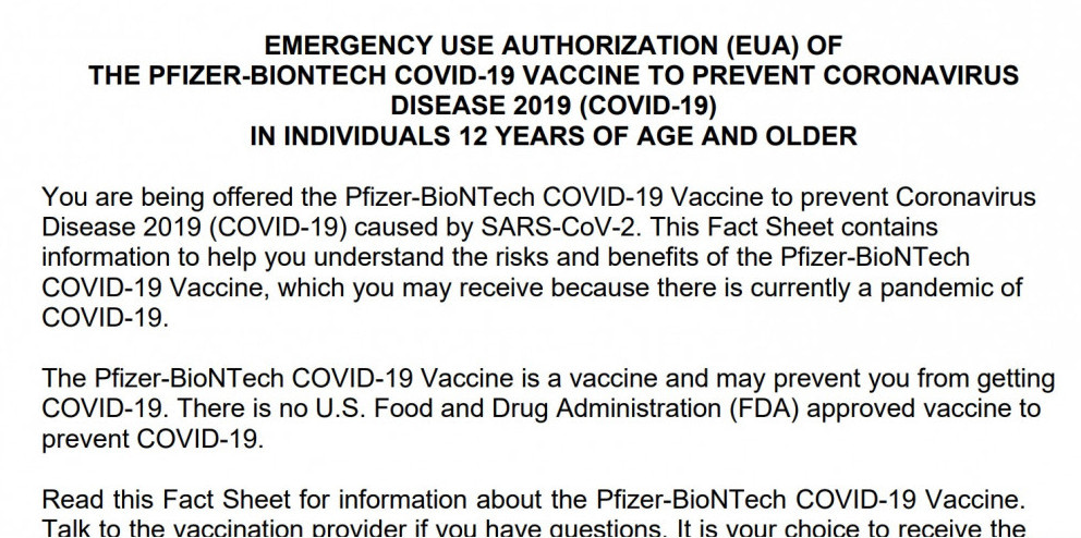 Factsheets of the covid 19 vaccines Pfizer and Moderna