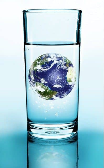 a glass of water with the globe in it